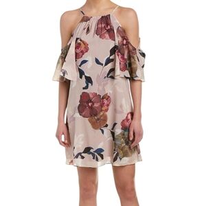 Trina Turk Seraphima waterfall sleeve cold shoulder silk blend dress, NWOT, sz 8